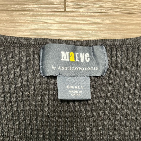 Maeve Anthropologie Black Ribbed Knit Square Neck Top Size Small - Picture 2 of 5